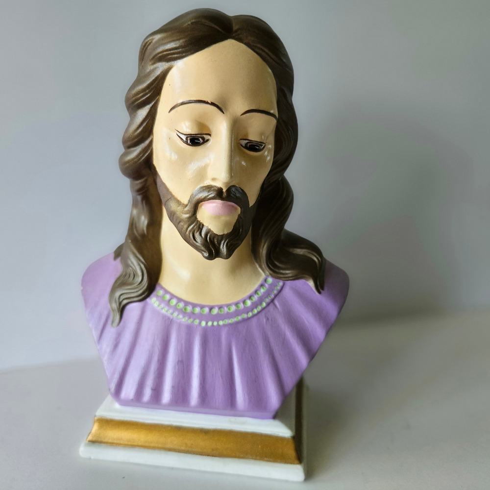 Vtg Holland Mold Jesus Bust Ceramic Handpainted - 7in Tall - Religious Decor